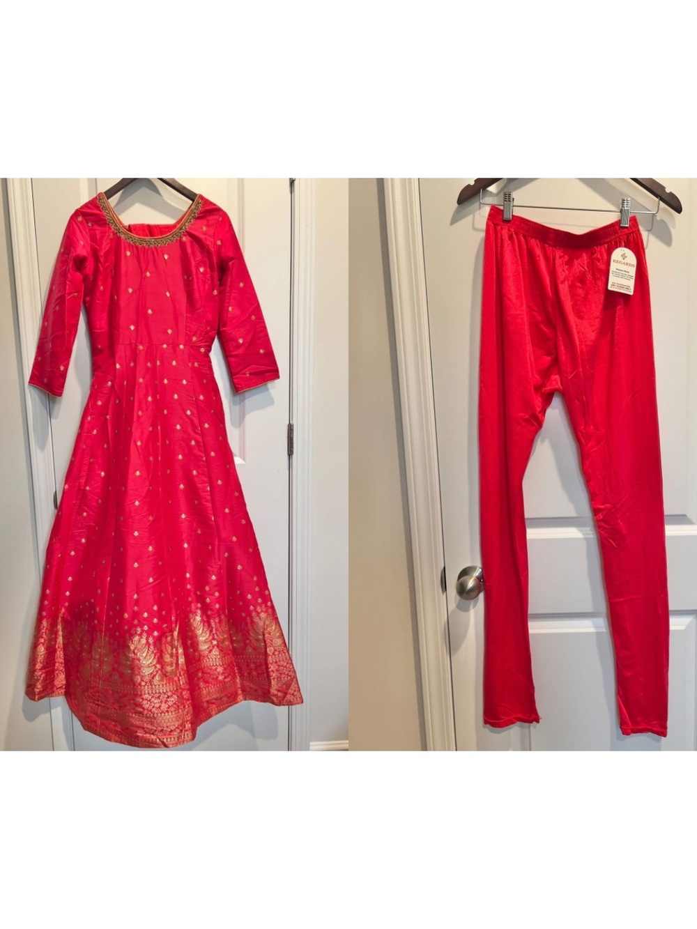 NWT Silk Pink Gold-Accent Anarkali Dress and Leggings